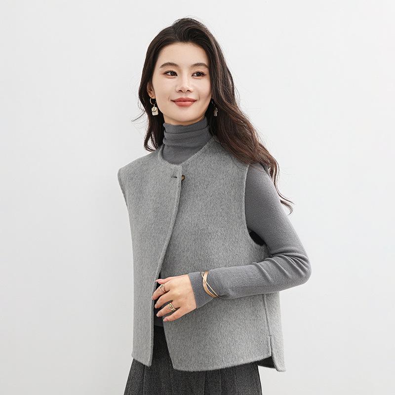 2025 Herbst/Winter Petite Damen Doppelseitige Wolle V-Ausschnitt Weste - Hochwertige Ärmellose Weste