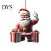 Fun Car Decorations Acrylic Santa Claus Christmas Ornaments 2D Flat Riding Bicycle Hanging Funny Accessory Gift Ideas with Box Decoration for