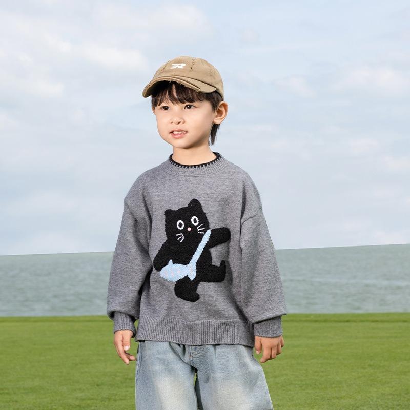 Primavera e autunno Nuovo maglione per bambini con gatto tridimensionale Maglieria carina