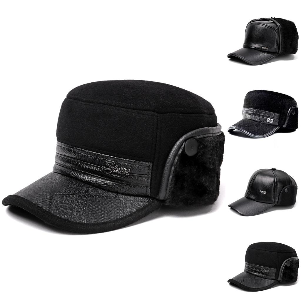 Velvet Thickened Warm Hat, Flat Top Hat, Leather Hat