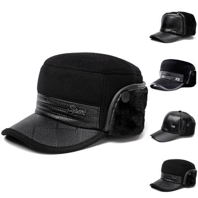 Velvet Thickened Warm Hat, Flat Top Hat, Leather Hat