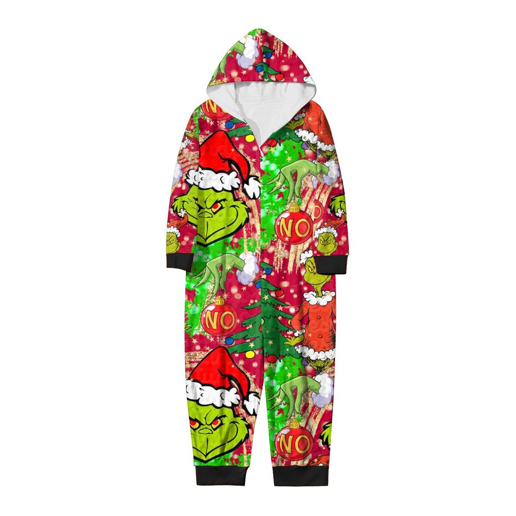 Rodzic-Świąteczny Nadruk Rodzic-Dziecko Kaptur Zapinany na Zamek Jednoczęściowy Domowy