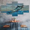 Atlantic Sailfish Blue Marlin Fish Jumping Sea 5 Piece Five Panel Wall Canvas Print Modern Art Poster Picture Home Decor Gift For Him Her
