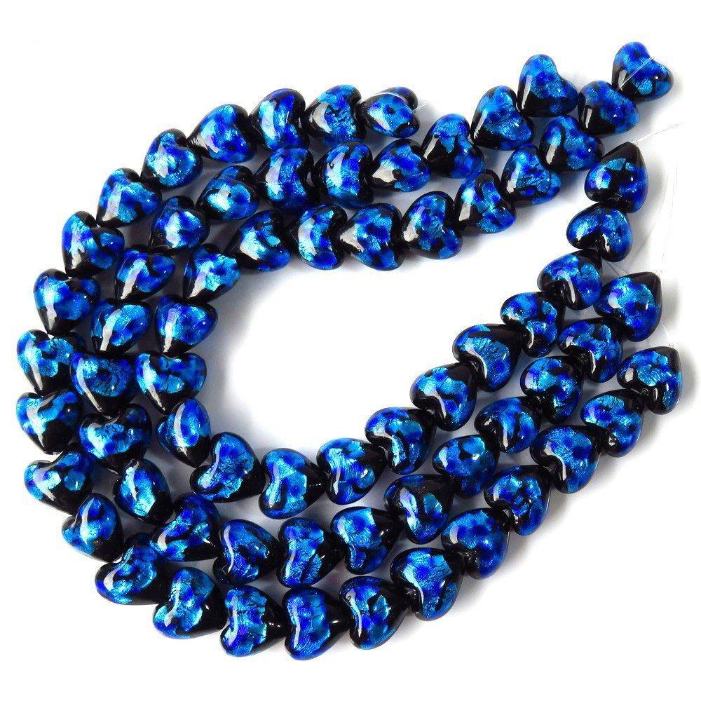 [GOLD STONE] Firefly Glass Beads, Heart Shape, Large, Approx. 19 X 20 X 12mm, Approx. 39cm Long, Blue, Glass Beads, Okinawa Souvenir