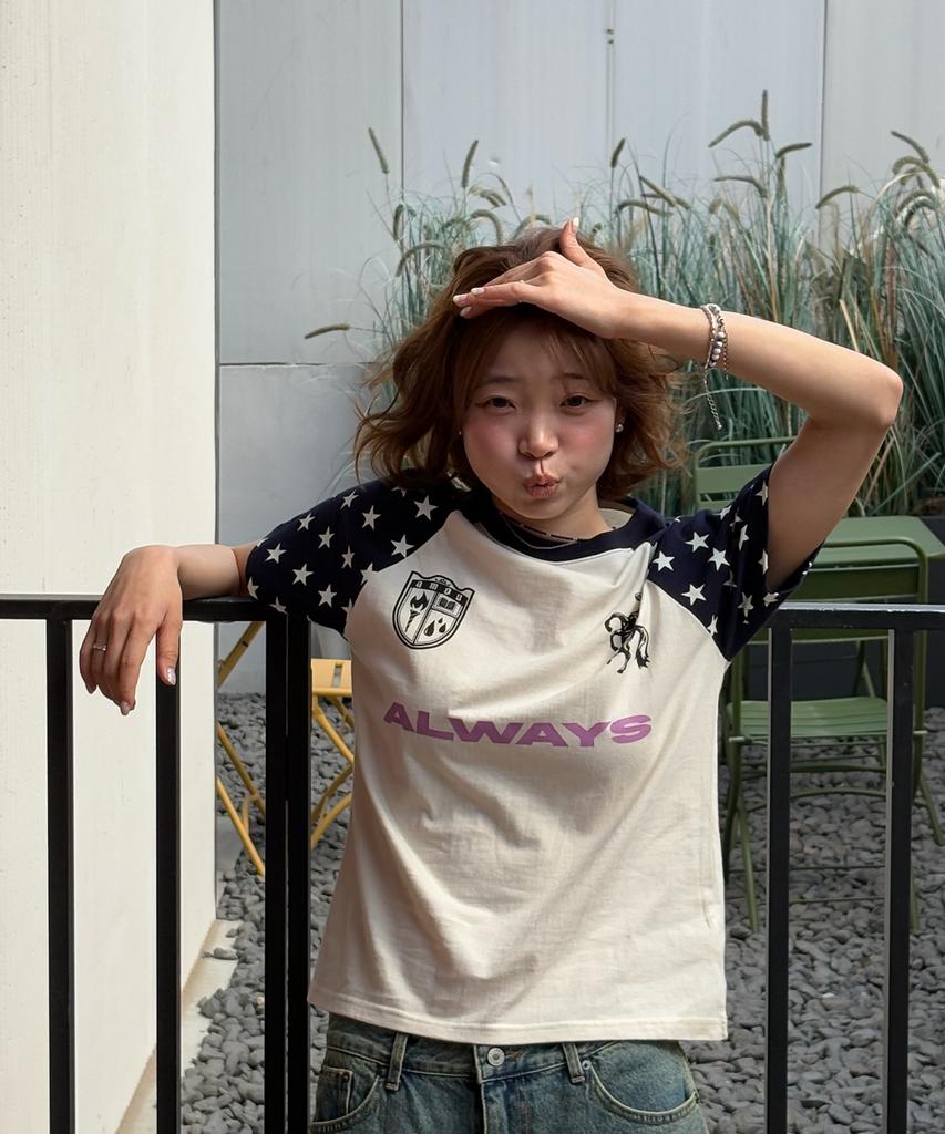 AMOU Always Star Reglan T-Shirts Blue