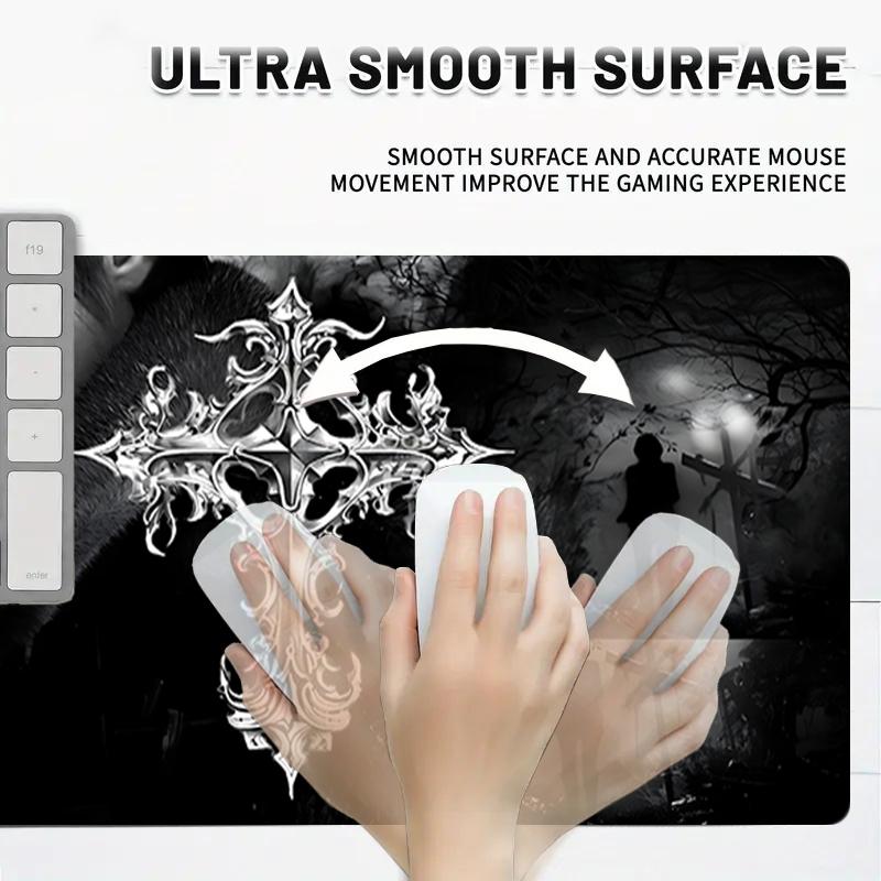 1Pc Gothic Ornate Cross Gaming Mouse Pad Keyboard Desk Mat Non-slip Rubber Lock Edge Waterproof Computer Mousepad for Office Home Decor Q1952