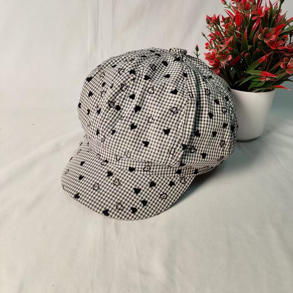 Small plaid love octagonal hat children spring summer early autumn new age-reducing retro newsboy hat painter hat