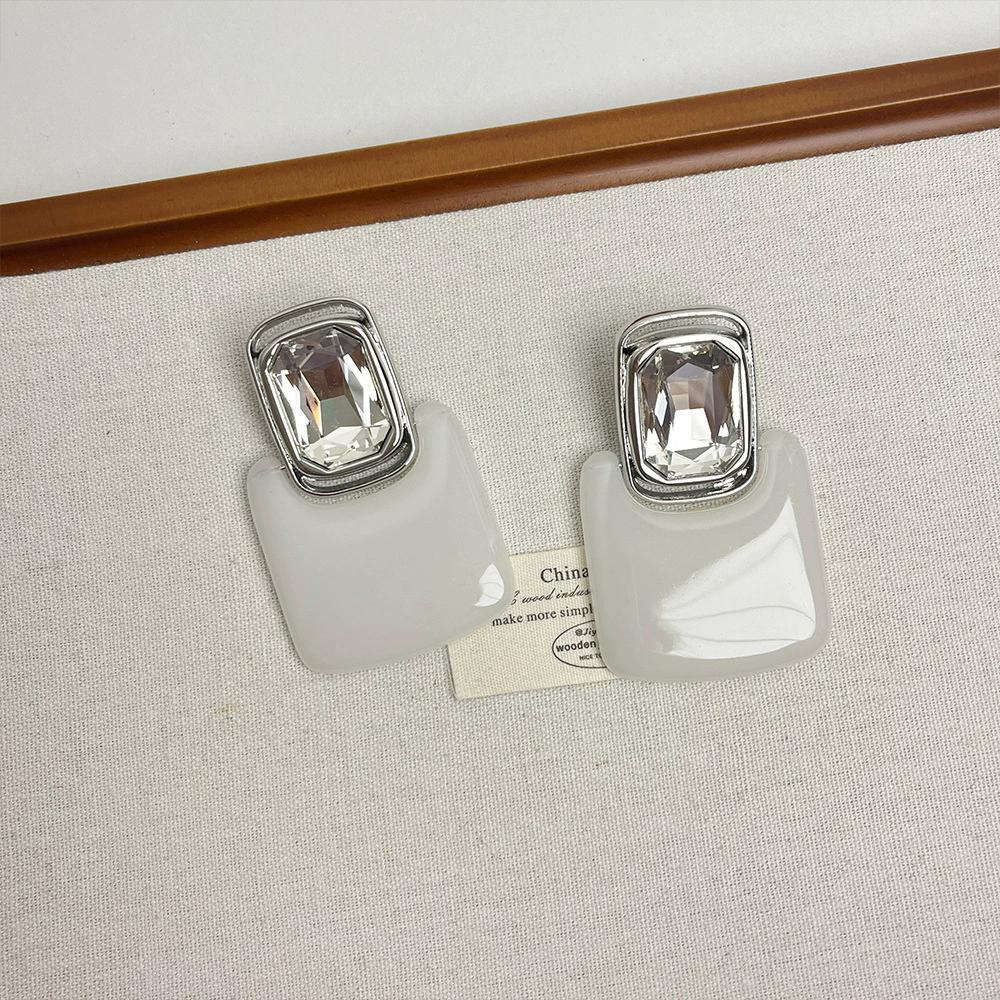 Retro Smooth Geometric Block Acrylic Crystal Stud Earrings Exaggerated Personality Long Earrings High Sense Jewelry Accessories