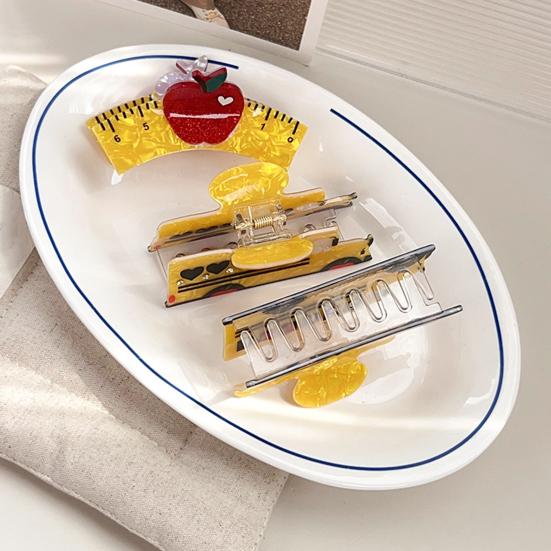 Women Hair Clip School Bus Ruler Shape Acrylic Hair Pin Bach Head Hair Claw Secure Hair Styling Tool