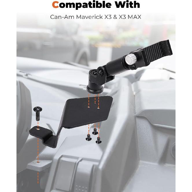 KEMIMOTO X3 Phone Mount, CNC Aluminum Dashboard 360° Adjustable Cell Phone Holder, Compatible With Can-Am Maverick X3 And MAX Models