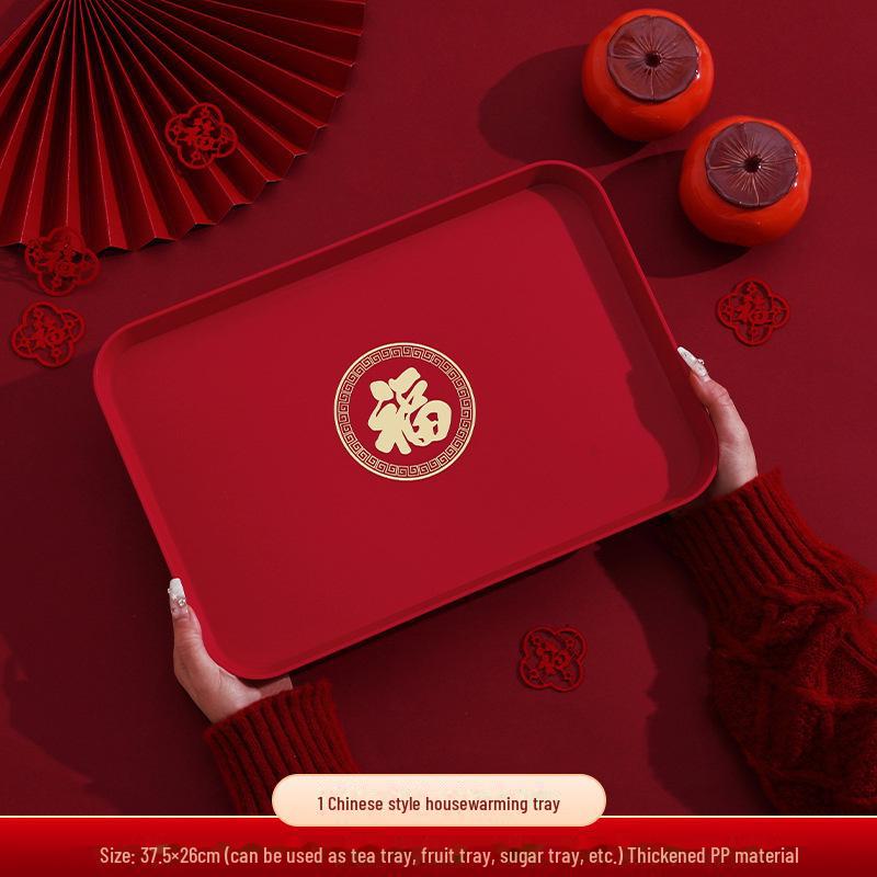 

Круглый красный пластиковый поднос для фруктов и конфет для гостиной или журнального столика