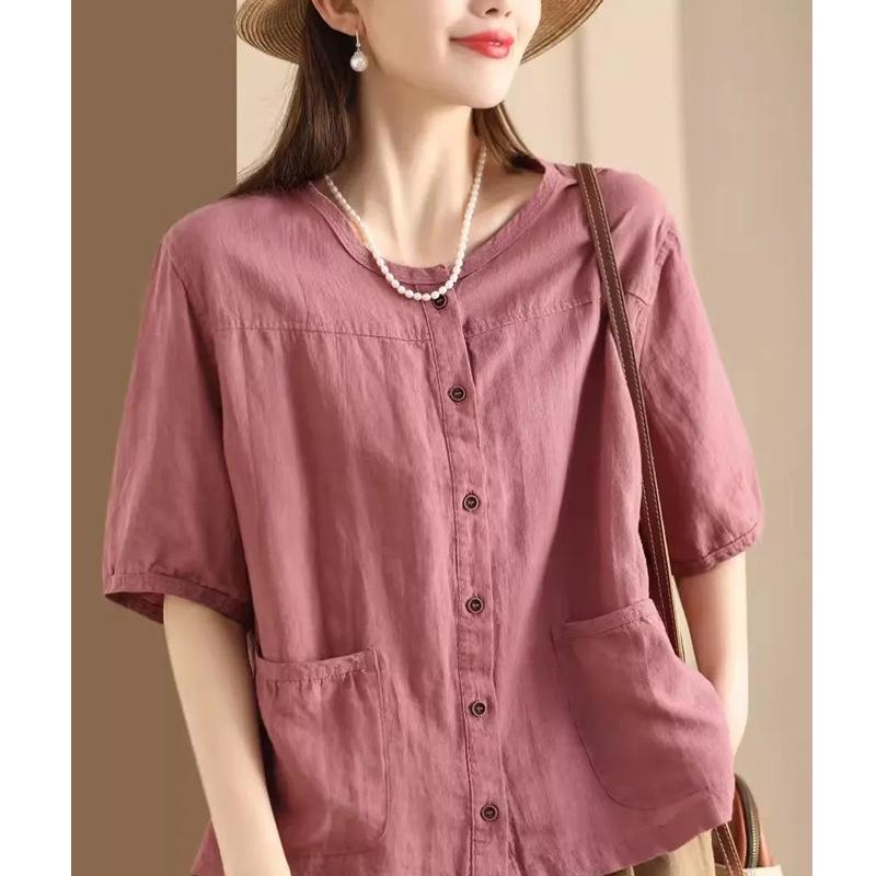 

Женская летняя хлопково-льняная рубашка-кардиган с рукавом до середины предплечья 2024 - Повседневный, приталенный, однобортный дизайн XL (115-130 jin) розовый