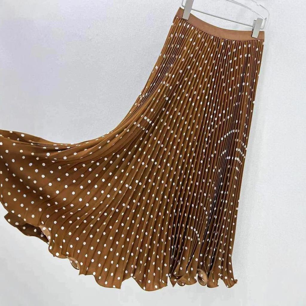 Gonna Lunga Pois Vita Alta per Donna Elegante Boho da Spiaggia Orlo Ampio Arricciata Pieghettata Vestibilità Larga Stile