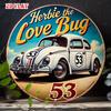 D Flat Pc Herbie the Love Bug Round Aluminum Metal Tin Sign Vintage Racing Car Design Number White with Red Blue Str