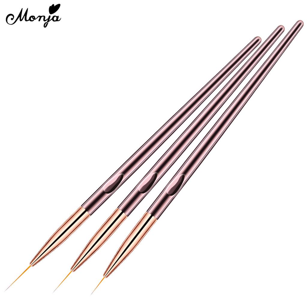 monja Sada 3 ks štětečků na linky na nehty Rukojeť barvy šampaňského Pruhy Linky UV gel lak Kreslení Malování Francouzský Květ Mřížka Pero Manikúra Designové Nástroje