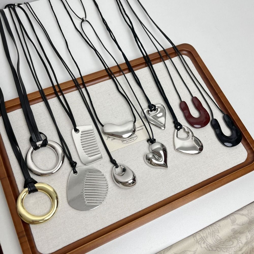 U-Shape Metal Pendant Necklace Irregular Sweater Chain New Long Leather Rope Necklace  Gifts