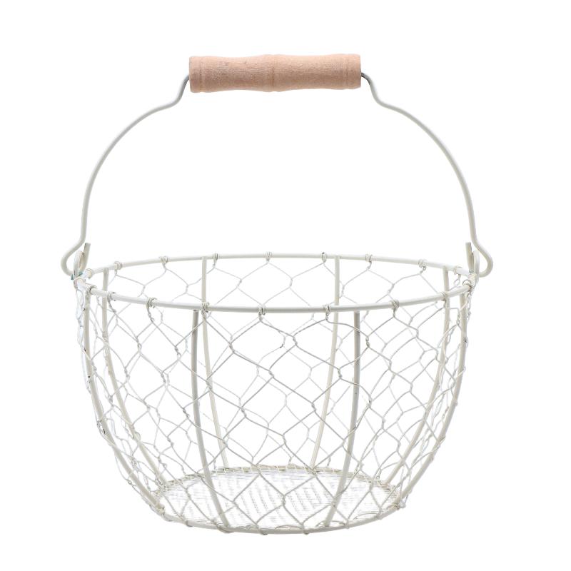 Egg Basket Round Metal Wire Basket With Handle Multipurpose Food Storage Organizer Fruit Vegetable Holder For Kitchen Picnic