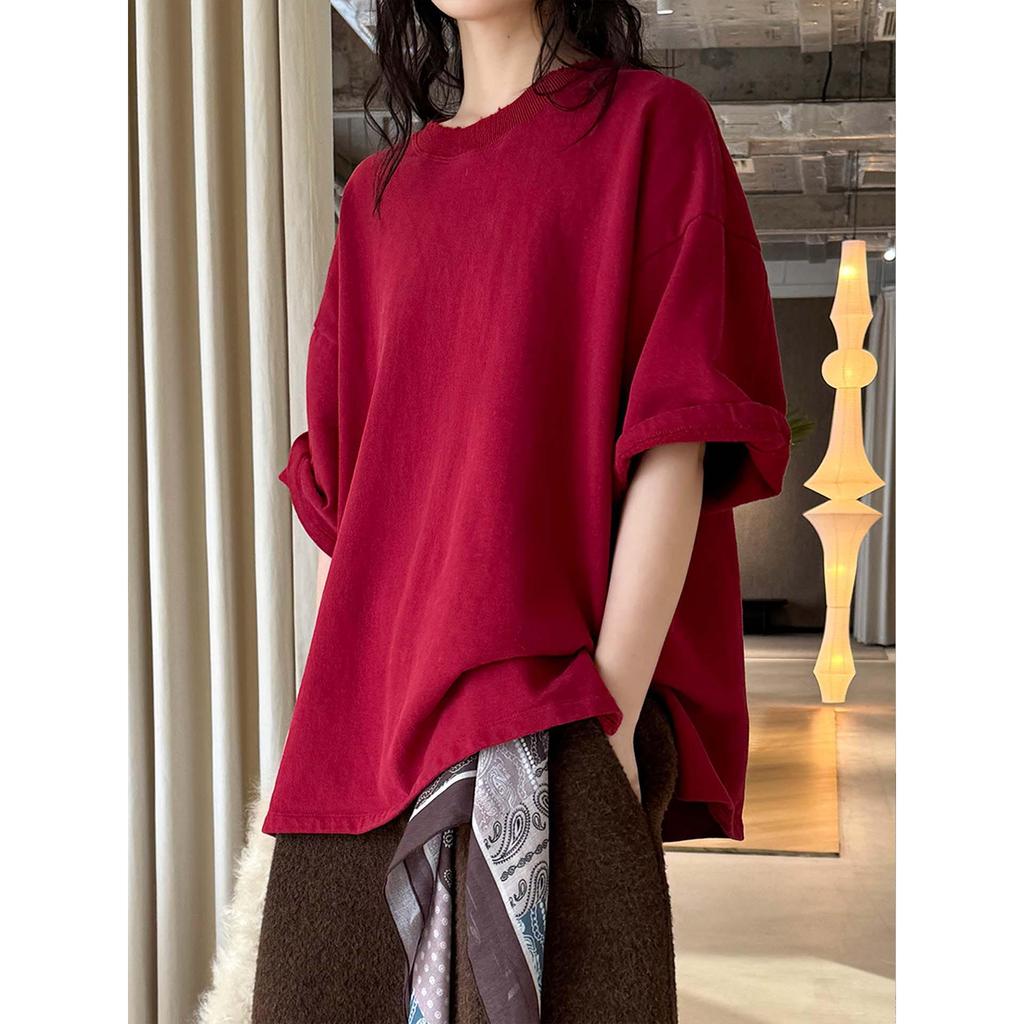 Korean Style Oversized Fleece T-Shirt for Women - Round Neck & Drop Shoulder