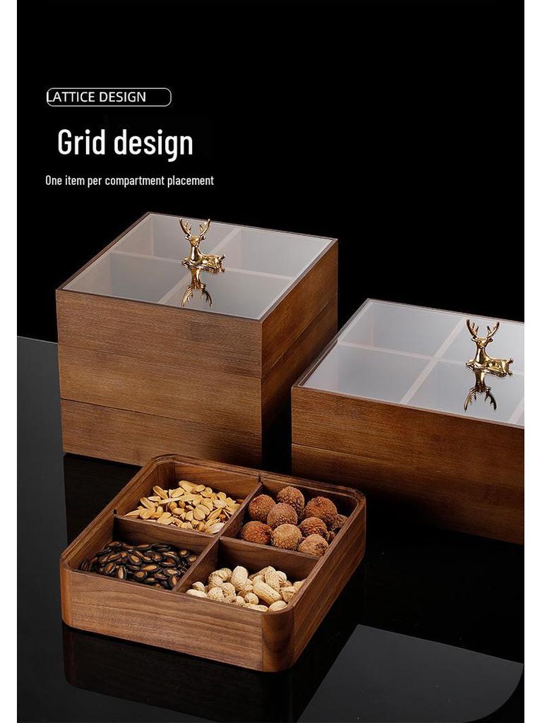 Elegant Wooden Fruit and Snack Storage Box with Lid and Dividers