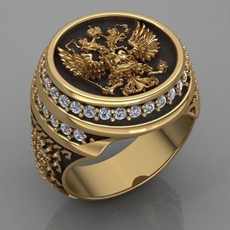 Chenrui Retro Gold Eagle Ring with Diamonds - European and American Style Men's Fashion Ring