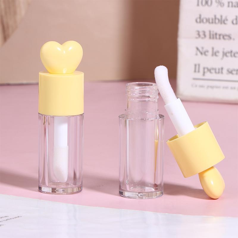 Tubes de Gloss Mignons en Forme de Cœur Transparents Rechargeables 4ml Contenants Cylindriques avec Applicateur Baguette pour Baume à Lèvres et Gloss DIY