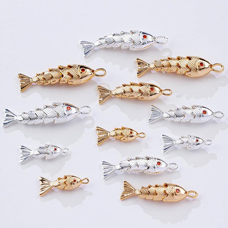 Metallanhänger im chinesischen Stil in Fischform mit rotem Zirkonia-Pavé für DIY-Halskette, Armband, Ohrringe, Schmuckherstellungszubehör