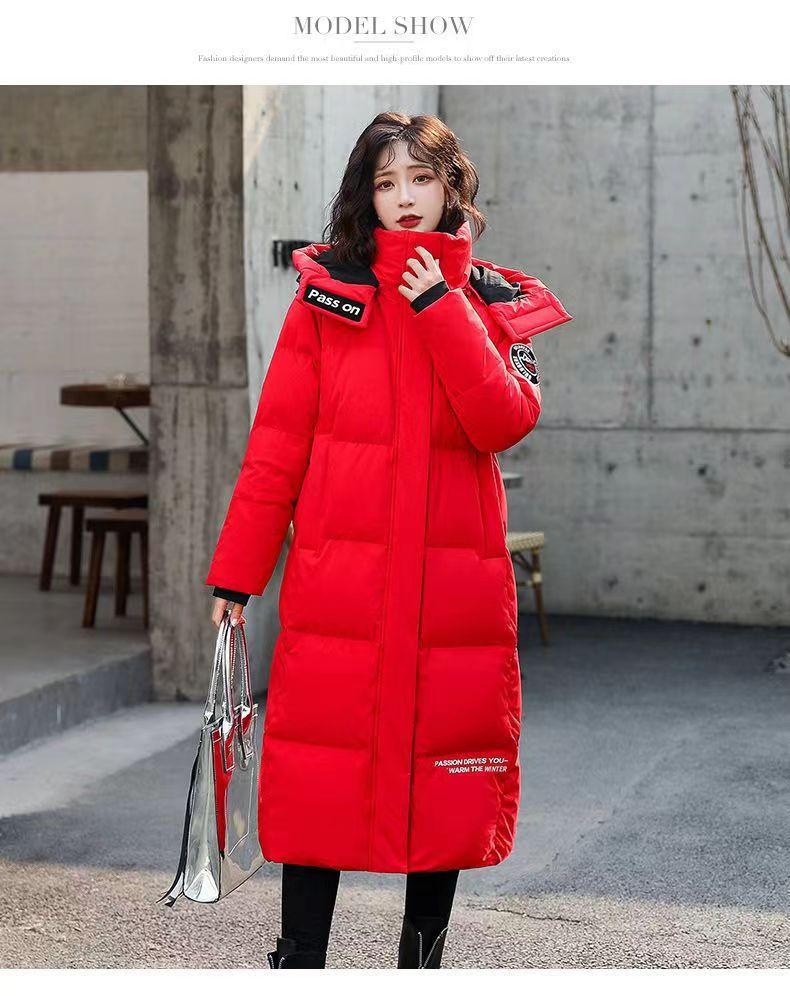 Brand down jacket women's medium and long new fashion loose thickened long knee white duck down jacket