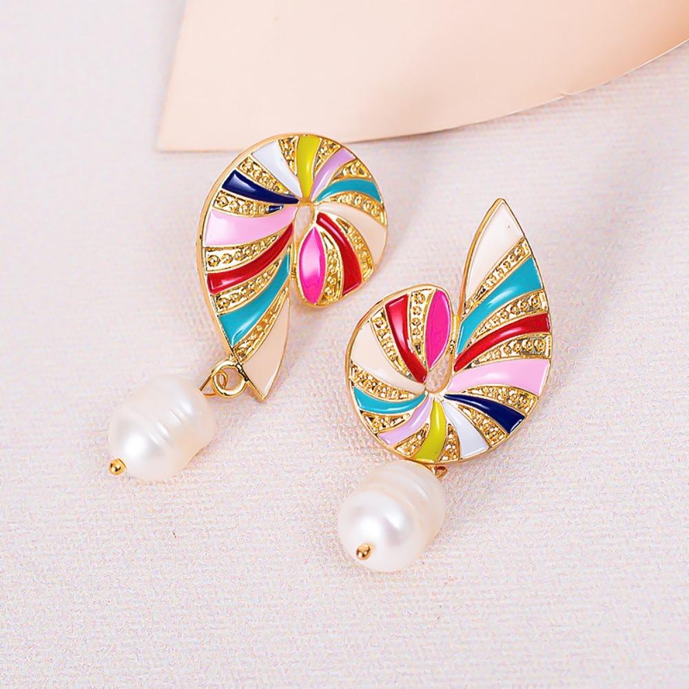 Drip Oil Conch Earrings Conch Color Geometric Drop Earrings Pearl Conch Earrings  Party цветной