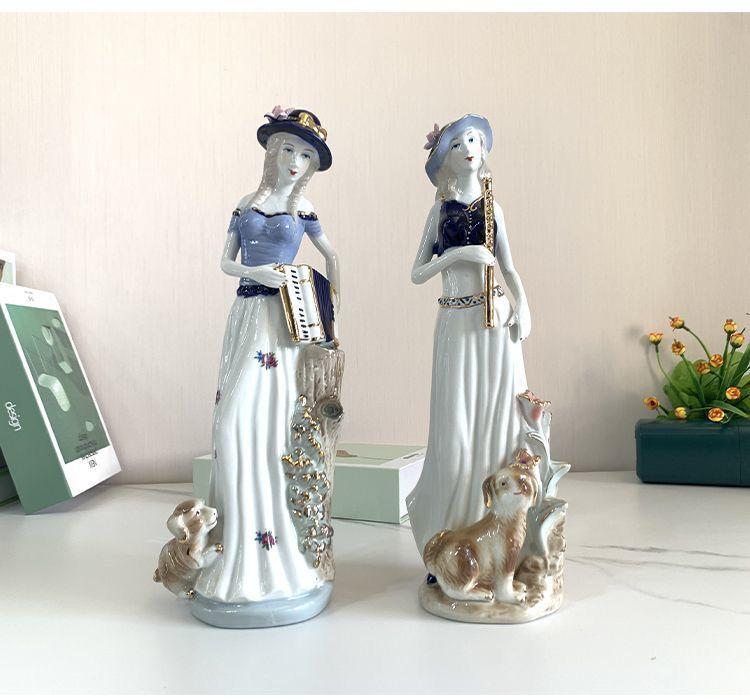 European Western Women Ceramic Statue Decoration Items Home Livingroom Furnishing Accessories Office Desktop Sculpture Ornaments