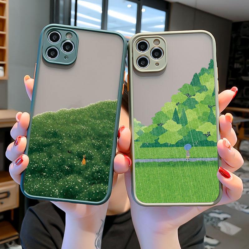 Scenery Girl Cute Illustration Phone Case For iPhone 16 15 13 12 11 Pro Max Mini SE2 7 8 14 Plus XS X XR Shockproof Back Cover