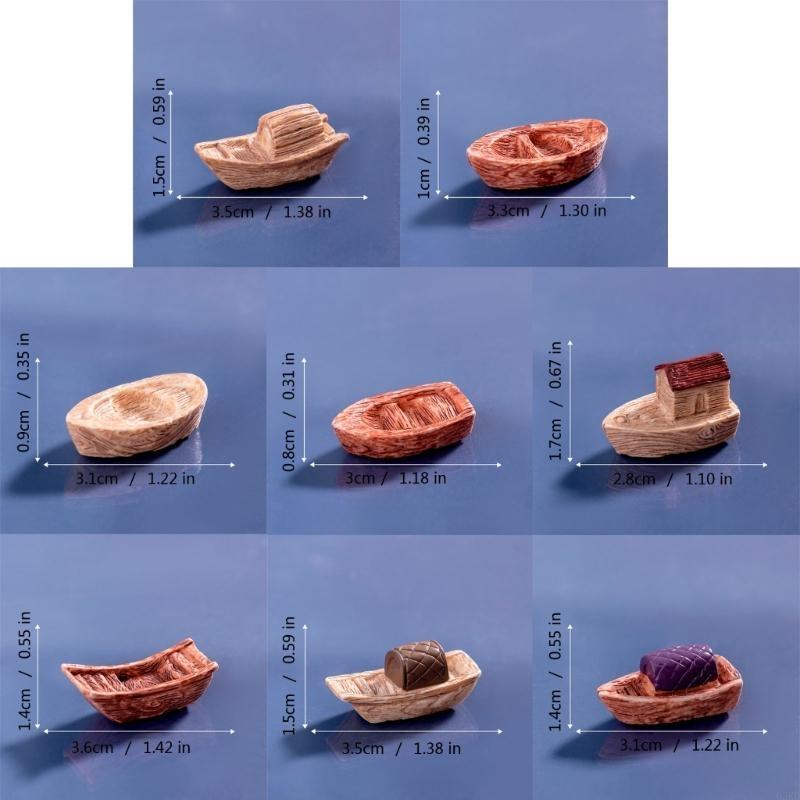 62KD Pack of 8 Miniature Jiangnan Boats Model Ornaments Resins Figurines for Cultural Home Aesthetic Table Shelf Decoration