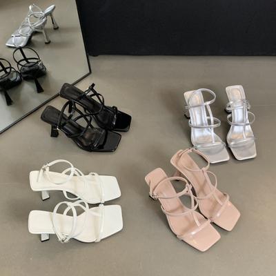 2025 Summer New Square Head Stiletto Celebrity High Word Strap Roman Sandals High Heel Sandals Women