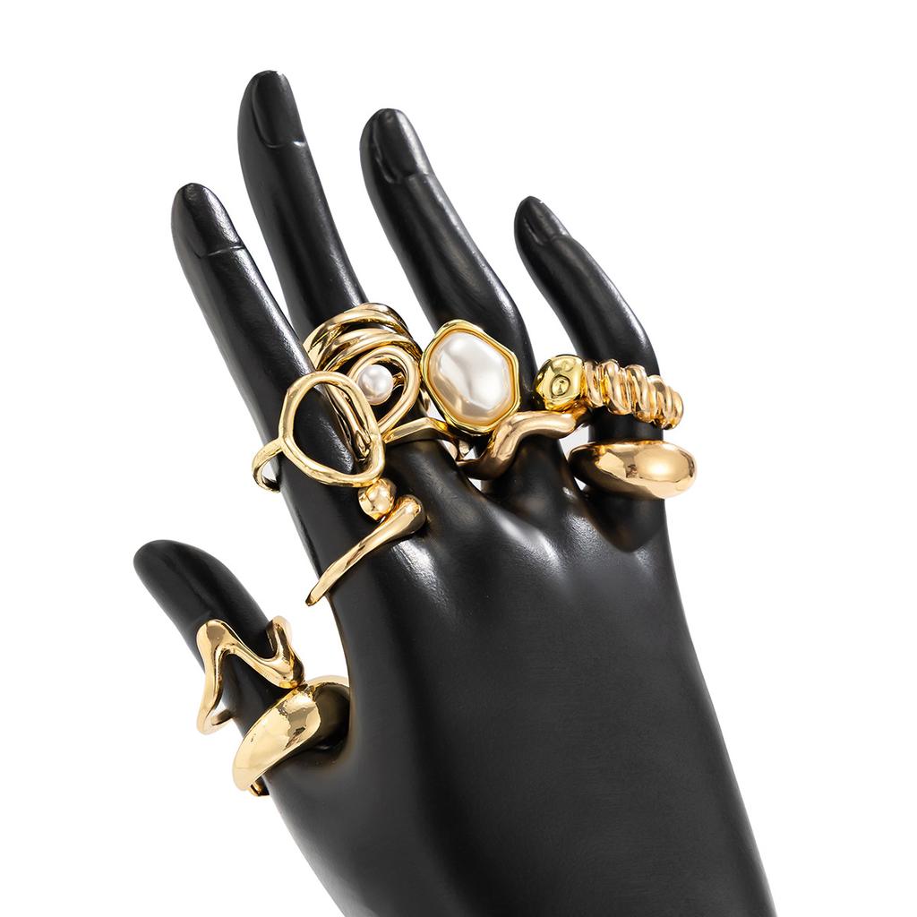 Anelli Apribili con Perle Barocche Vintage Uomo Donna Punk Colore Oro Geometrico Irregolare Anello per Falange Metallo Gioielli di Moda