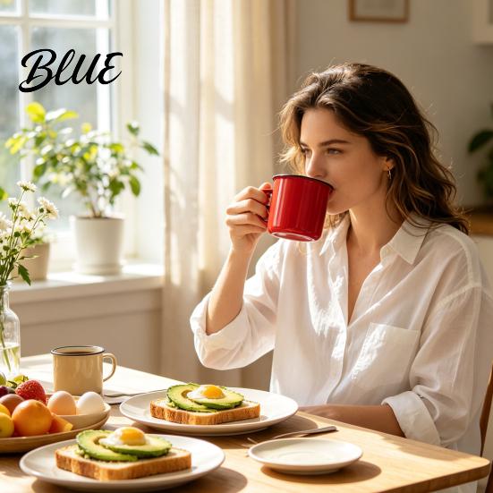 Enamel Coffee Mug Style Kitchenware Handle Color Solid Vintage with Heat Resistant Drinking Cup Durable Portable Tableware for Home