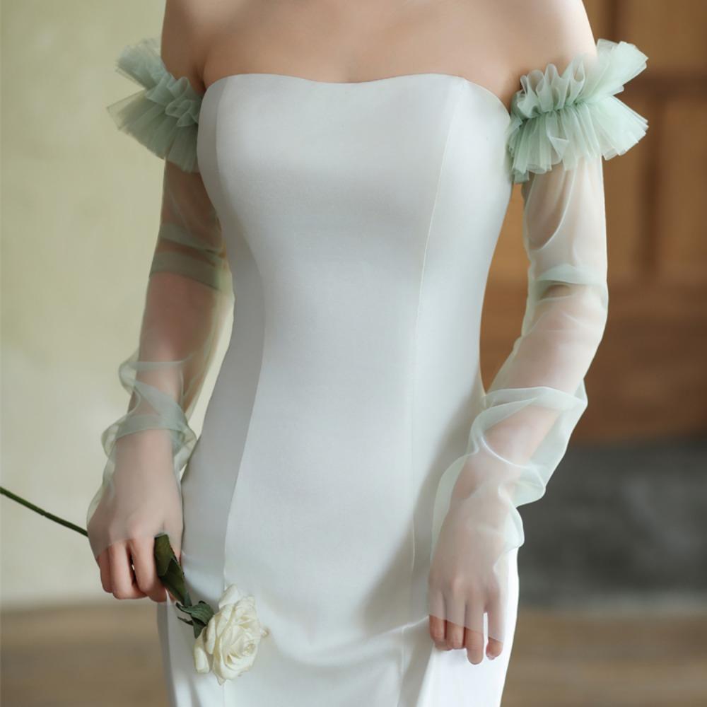 Korean Style Wedding Long Sleeves Solid Color Pleated Lace Arm Covers Bridal Arm Sleeves  Female