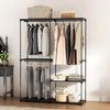 Portable Clothes Rack, Metal Frame, Fabric Shelves, Plenty of Space, Black