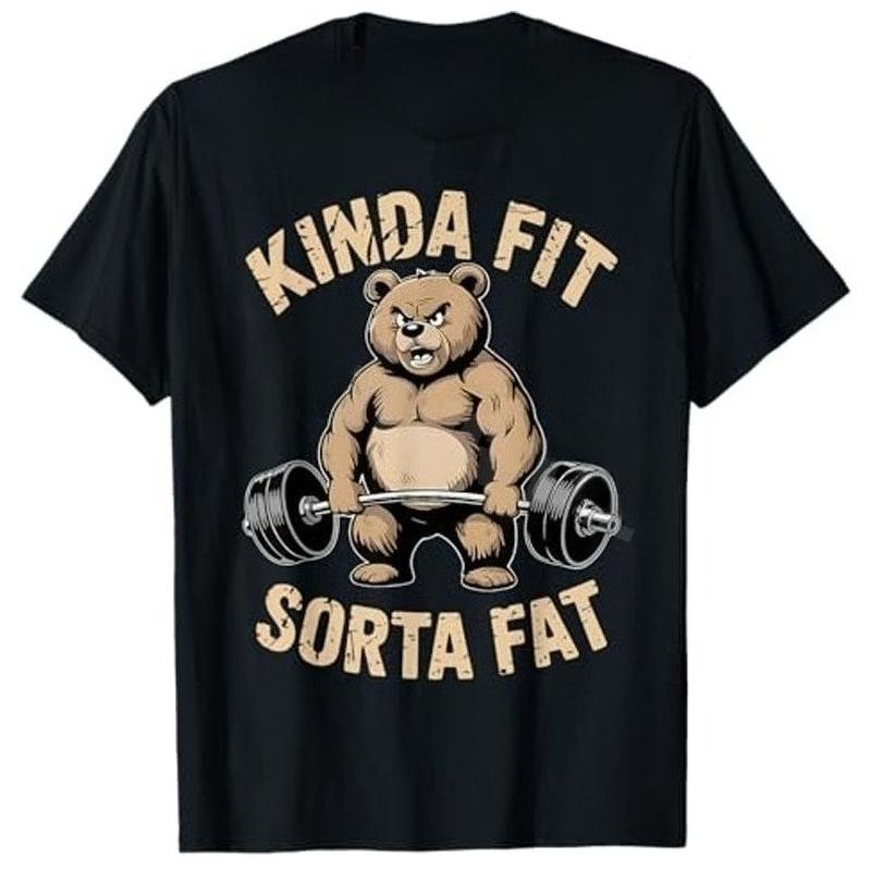 2026 Fun Gym Bear Weightlifting Fitness Training Gorilla Weightlifter Fitness Quotes High-quality Casual Printed Men's T-shirt