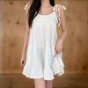 New ArrivalS Open Run Women S Solid Color Ribbon Strap Flare SleeveleSS dreSS