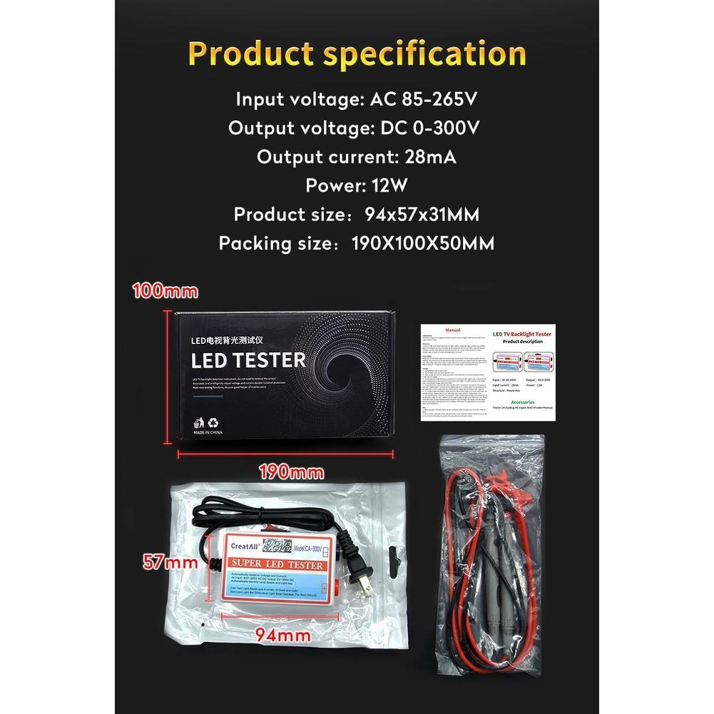 11th Generation LED TV Backlight Tester with Switch 0 to 300V Voltage Range High Brightness Screen Version and Safety