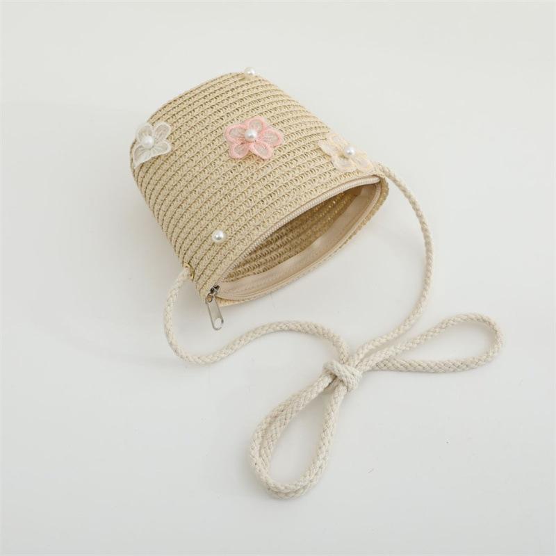 Children's Straw Hat Set with Shoulder Straps Cute Flower Hat and Tote Bag, Girls Baby 2 Pieces Children's Sun Protection Accessories