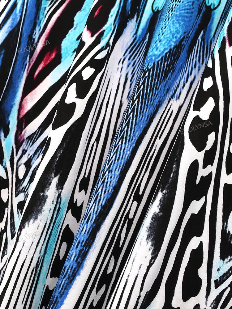 EDOLYNSA Bedruckte türkische Robe mit Fledermausärmeln, Sommer-Tunika, Plus-Size-Bademode, Cover-Up für Damen-Bademode, blaue Kaftan-Kleider, Q1415