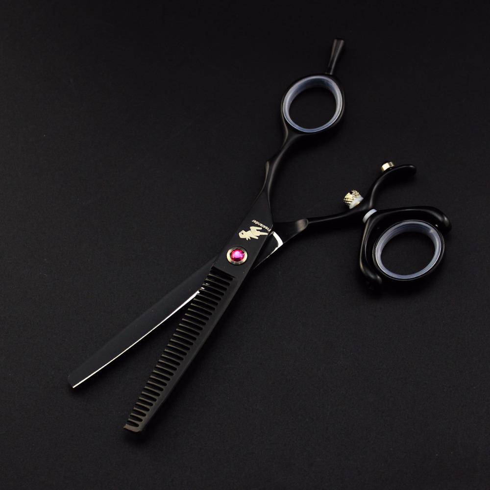Black Shenxingzhe Baked Paint 6.0 Barber Shears Set: Straight & Thinning Shears with 360° Rotating Handle, Includes Bag 4H