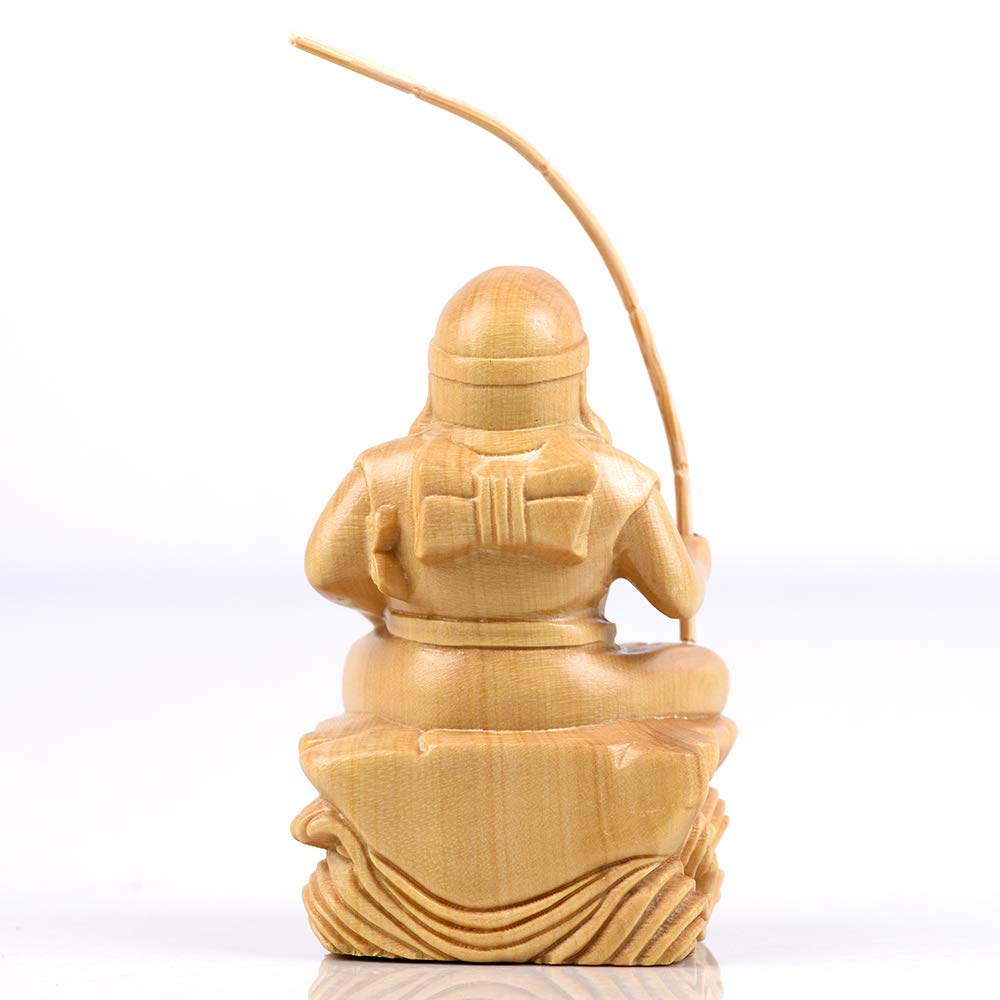 Hanro Art Carving Buddhist Statue, Ebisu, and the Seven Gods of Fortune, Wood Carving, Boxwood Ornament, Good Fortune, Business Prosperity, Fortune,