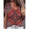 Fashion Women's V-Neck T-Shirt Summer Outdoor Street Trend Short Sleeve Tops Floral Printed Patterns OverSize Loose  Clothing