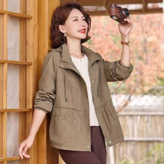 

Elegant Spring Trench Coat for Women 50+, 2026 Fashionable Short Jacket 5XL хаки