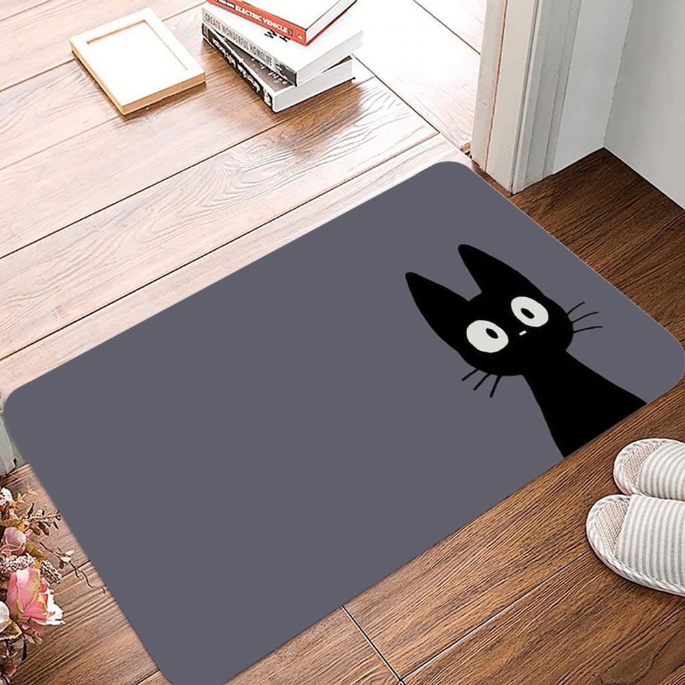 Black Cat Print Welcome Mat Anti-Slip Carpet For Bathroom Kitchen Bedroom Living Room Entrance Rug Home Decor Doormat