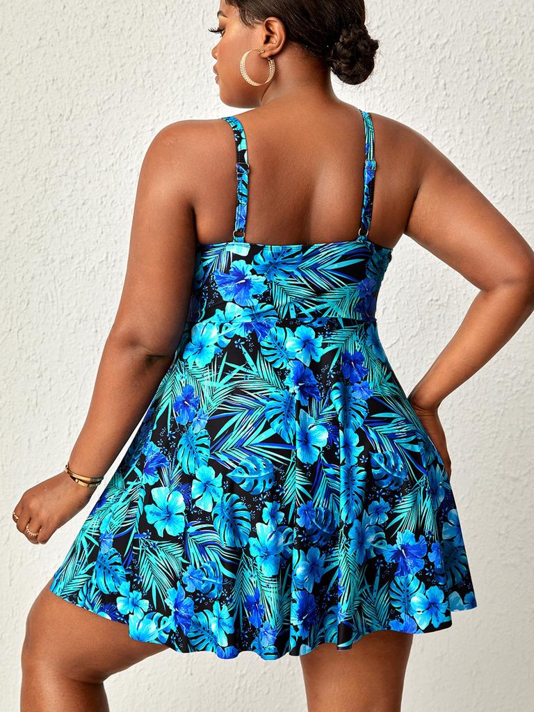 Damen Sexy Große Größe Floral Bedruckter Badeanzug Weiblich Sommer Zweiteiliges Tankini-Set Mode Strandbekleidung Badeanzug