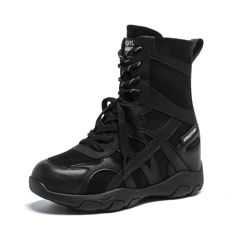 2026 Spring Autumn Shoes Women Genuine Leather Ankle Boots Thick Sole Height Increasing 9cm Ladies Fashion Single Boots