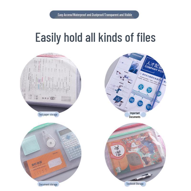 Transparent PVC A4 File Bag: Waterproof Mesh Zipper for Student Exam Supplies