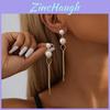 Trendy Geometric Long Earrings For Women Gold Plated Faux Pearl Chains
